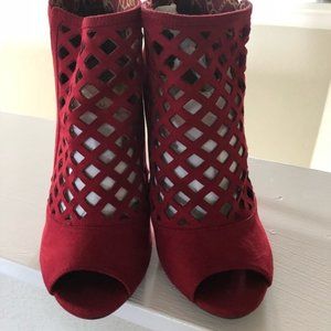 Christian Siriano deep red caged high heel sandals